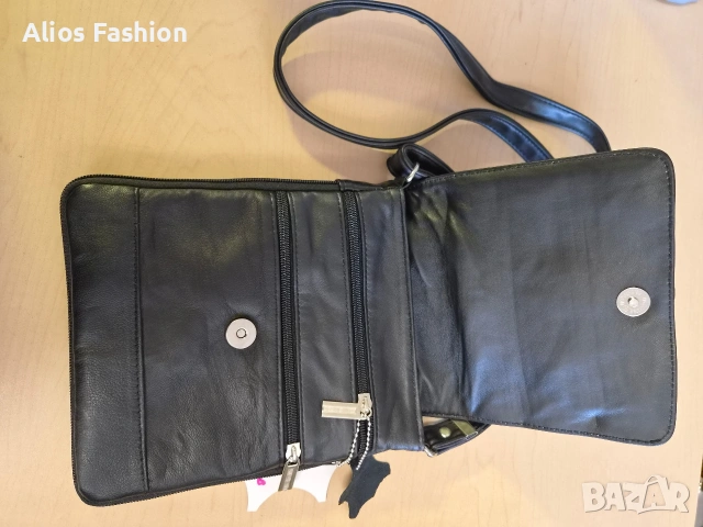 Чисто нова мъжка чанта от естествена кожа (100% Leather) – черна, с много отделения , снимка 2 - Чанти - 55116295