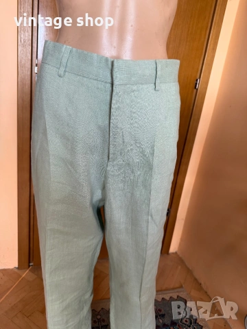 Мъжки ленен панталон H&M в ментовозелен цвят, размер 48, снимка 2 - Панталони - 54671934