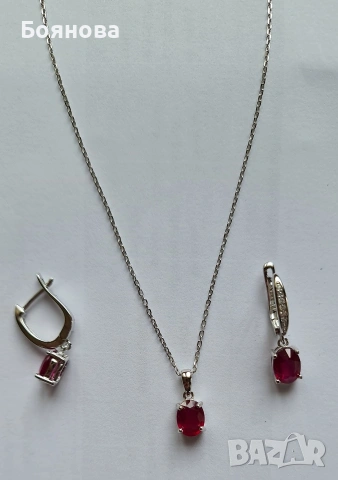 Сребърен комплект от естествен Рубин , снимка 9 - Колиета, медальони, синджири - 54166155