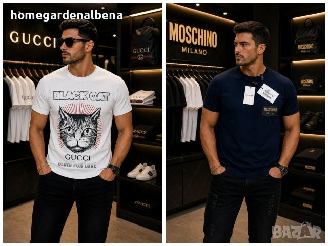 Gucci Black Cat Moschino Milano мъжки тениски бяла тъмносиня размер S M L XL premium quality