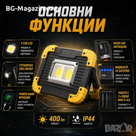 Мощна сервизна работна къмпинг лампа осветление преносима LED фенер USB за риболов палатка работа, снимка 2 - Къмпинг осветление - 51017061