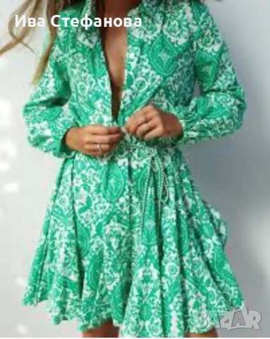 Нова зелена ежедневна елегантна рокля zara Zara Зара 100 % памук памучна разкроена  , снимка 10 - Рокли - 52841097