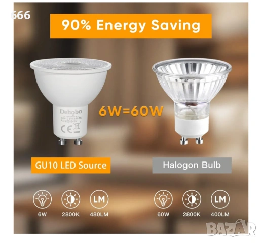 GU10 LED крушки топло бяло 6W 2800K, снимка 2 - Крушки - 54754566