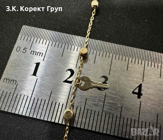 Златна гривна 14K 585 с ключ и сърце – 1,57 г – 19,5 см, снимка 8 - Гривни - 54513469