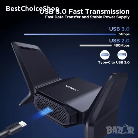 UGREEN BE6500 WiFi 7 Dongle адаптер за настолен компютър 5GHz/2.4GHz/6GHz Tri-Band само Windows10/11, снимка 11 - Рутери - 55426131