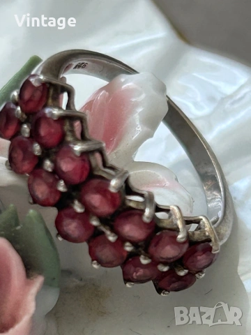 Уникален красив сребърен пръстен с естествени гранати , снимка 8 - Пръстени - 54134011