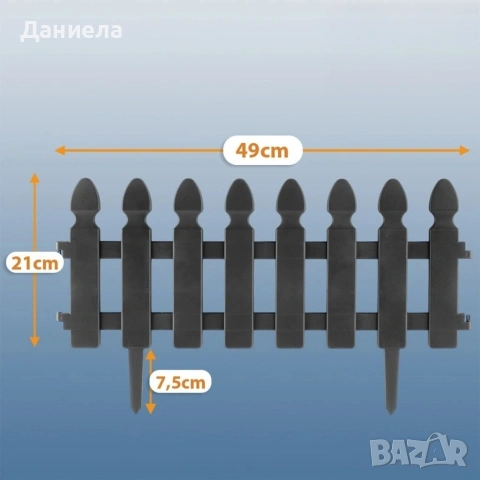 Градинска декоративна ограда, 4 части, 49x21 см, UV устойчива пластмаса, сива, снимка 5 - Декорация за дома - 54779619