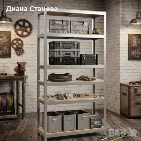 Метален стелаж с 5 рафта – 875 кг товароносимост, 180 × 90 × 30 см, сребрист