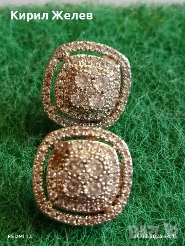 Сребърни обеци с кристали Swarovski и множество ореоли ювелирна изработка 54189