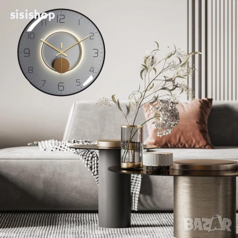 Луксозен стенен часовник с огънат стъклен корпус и минималистичен стил 4444, снимка 3 - Други стоки за дома - 53978206
