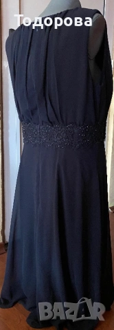 Тъмносиня рокля без ръкав, шифон, с подплата., снимка 4 - Рокли - 54098230