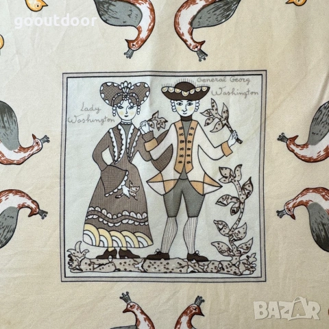 Vintage Hermès Paris Early America копринен шал , снимка 3 - Шалове - 55095587