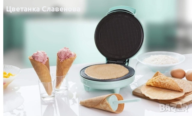 Машина за фунийки за сладолед, Bestron, 700 W, незалепващо покритие, зелена мента