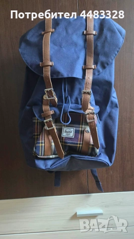 Herschel Little America раница 25L тъмносиньо с кафяви каишки, снимка 2 - Раници - 54988227