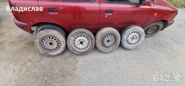 5 броя железни Джанти с гуми от Нисан Микра, снимка 3 - Гуми и джанти - 54220321