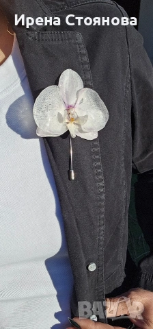 Ръчно изработени бижута с истински цветя. Брошка игла с естествен цвят на орхидея 