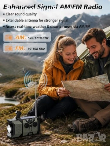 Ново Ръчно соларно радио с power bank LED светлина SOS аларма за токови аварии, снимка 4 - Други - 54966825