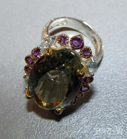 925 Сребърен пръстен с зелен аметист 24 карата подходящ за подарък, снимка 3 - Пръстени - 55544221