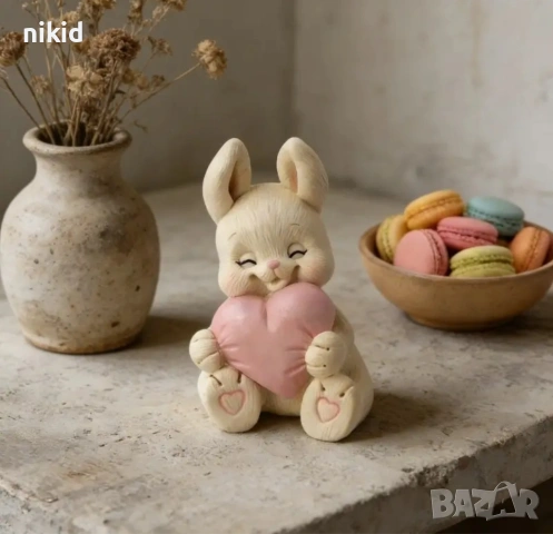 3D Заек зайче стискащо сърце силиконов молд форма фондан шоколад гипс смола свещ декор, снимка 5 - Форми - 54391528