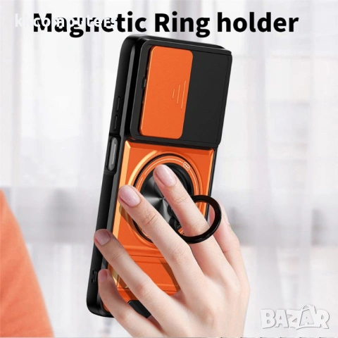 Магнитен Калъф със Стойка Ring Holder и Капаче за Камерата за Motorola Moto G37 Power 5G – 5 цвята, снимка 6 - Резервни части за телефони - 54930512