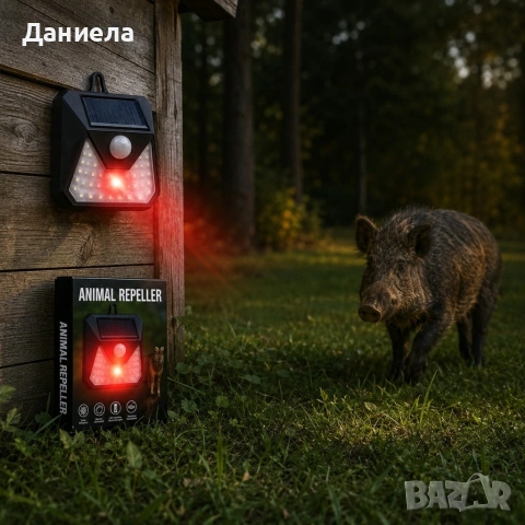 Соларна лампа с репелер за животни – ултразвукова и LED защита със сензор за движение, снимка 2 - Соларни лампи - 54858176