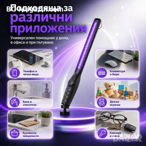 Мощна преносима UV LED лампа за стерилизация и дезинфекция за защита без химикали голям ув фенер, снимка 3 - Друга електроника - 53187126