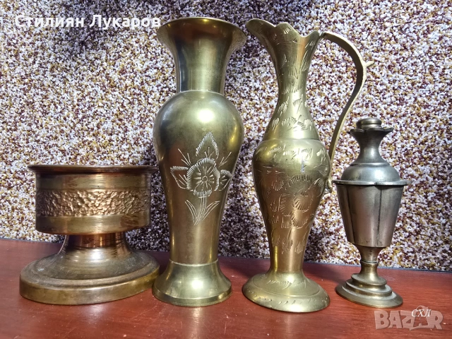 Лот медни антики - кана, амфора, вазичка, парфюмник, мастилница, снимка 2 - Антикварни и старинни предмети - 54574405