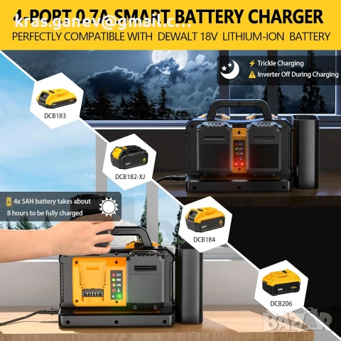 Инвертор 500W Pure Sine Wave за DeWalt 18V батерии, снимка 3 - Друга електроника - 55134381