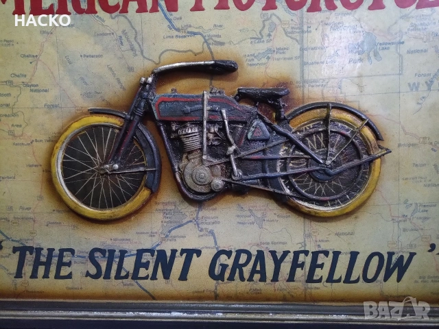 Стенно 3 ДЕ Пано с Ретро Мотоциклет Harley-Davidson "Silent Gray Fellow" от 1911г., снимка 2 - Пана - 54595367