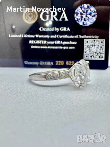 Сребърен пръстен с мойсанит (Диамант) 5 карата, снимка 6 - Пръстени - 54117262