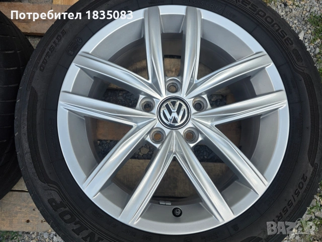Лети джанти 16ки 5х112 VW + летни гуми 205/55/16 Dunlop, снимка 6 - Гуми и джанти - 55080936