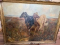 Старинно маслено платно "Руски борзои" – Музеен размер (140х110 см), снимка 3