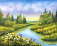 "Прохлада край реката.", авторска картина с маслени бои., снимка 2