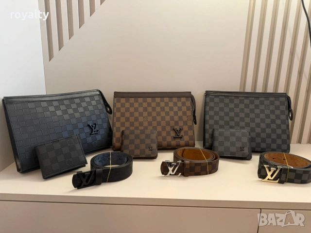 Louis Vuitton Нов Мъжки Кожен Комплект Клъч Портмоне Колан Луи Витон Различни Цветове , снимка 2 - Подаръци за мъже - 54423793
