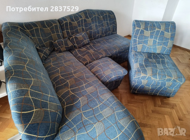Голям холен диван 2 части, с фотьойл и табуретка, ракла, разтегателен, снимка 2 - Дивани и мека мебел - 54776514