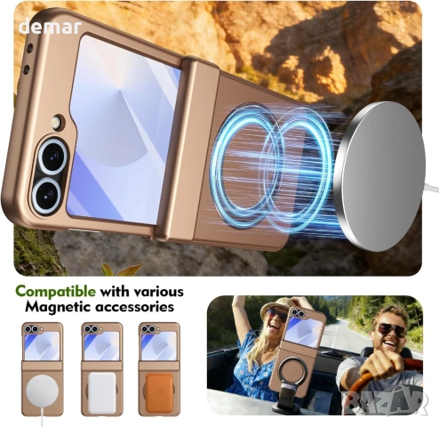 Магнитен калъф Samsung Galaxy Z Flip7 FE с протектор, въртящ се пръстен и MagSafe, снимка 4 - Калъфи, кейсове - 54890655
