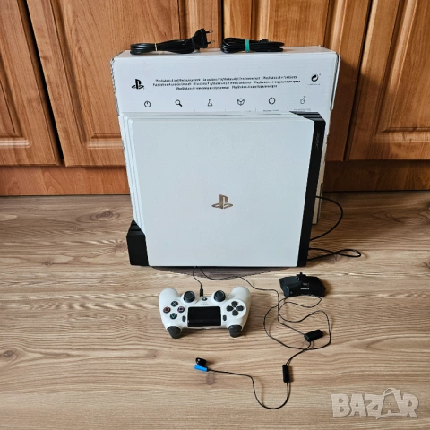 Хакнат бял PS4 Pro + много аксесоари и кутия PlayStation 4 5 PRO PS4 PS5 Плейстейшън Про