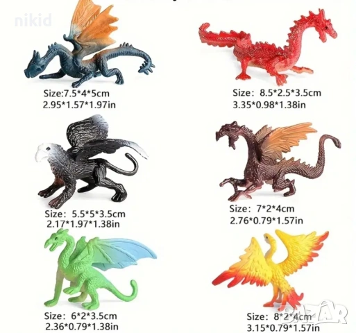 6 бр Дракон змей пластмасови фигурки играчки фигурка за игра и украса торта пластмасови, снимка 3 - Фигурки - 54010937