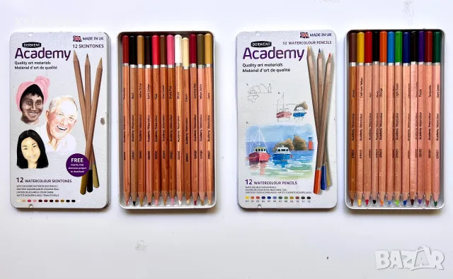 2Х Derwent Academy 12 WATERCOLOUR & 12 WATERCOLOUR SKINTONES Дервент акварелни моливи