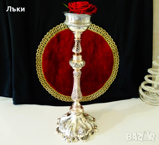 Посребрен свещник,рози,орнаменти,36 см.,1 кг. , снимка 9 - Антикварни и старинни предмети - 54962394