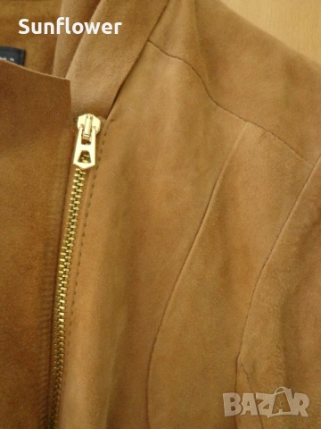 Дамско бежово яке ZARA, 100% естествена велурена кожа, размер M  , снимка 5 - Якета - 54583582