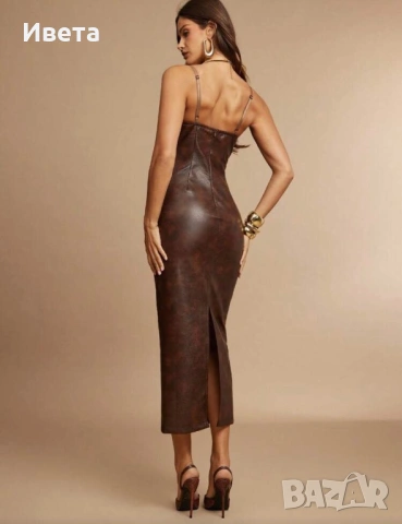 Кафява кожена рокля, снимка 3 - Рокли - 54115520