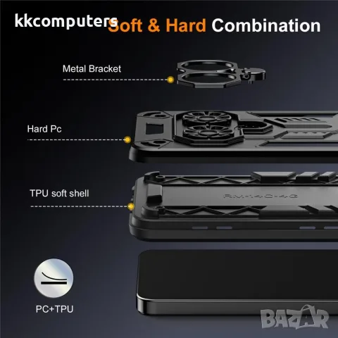 Калъф за vivo V50 Lite 4G/5G – PC + TPU, Въртящ се стенд, 2 цвята, снимка 7 - Калъфи, кейсове - 55378855