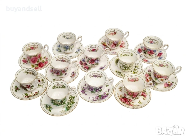 сервиз от фин порцелан Flowers of the Month Royal Albert, снимка 2 - Сервизи - 54354456