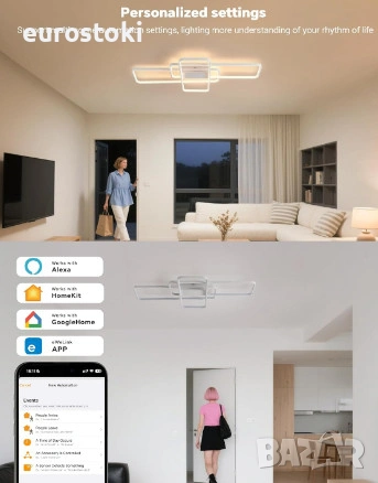 Смарт LED таванна лампа BAYHT, интелигентен LED плафон 80W, 105 см, димируема, дистанционно и гласов, снимка 5 - Лампи за таван - 54741958