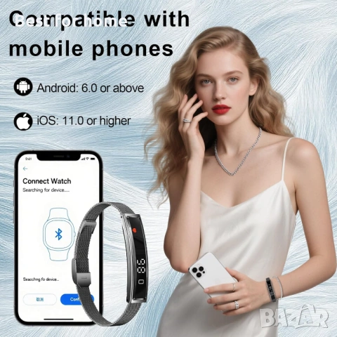 Умна гривна за жени и мъже, тънък фитнес тракер NX Wear, снимка 7 - Друга електроника - 54424920