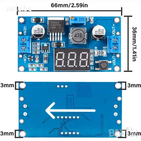 LM2596 DC-DC Step-Down конвертор с LED дисплей – Регулируемо напрежение 1.25V-37V 3A Arduino 10393, снимка 9 - Друга електроника - 54691991