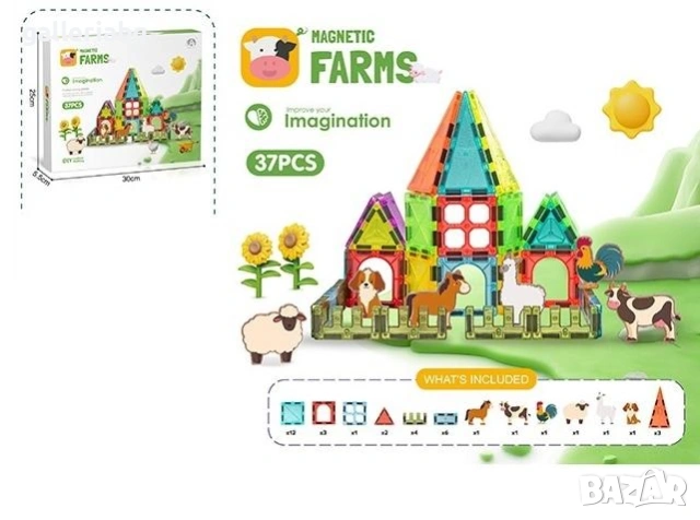 Магнитен конструктор Ферма 37 части – Magnetic Farms с животни