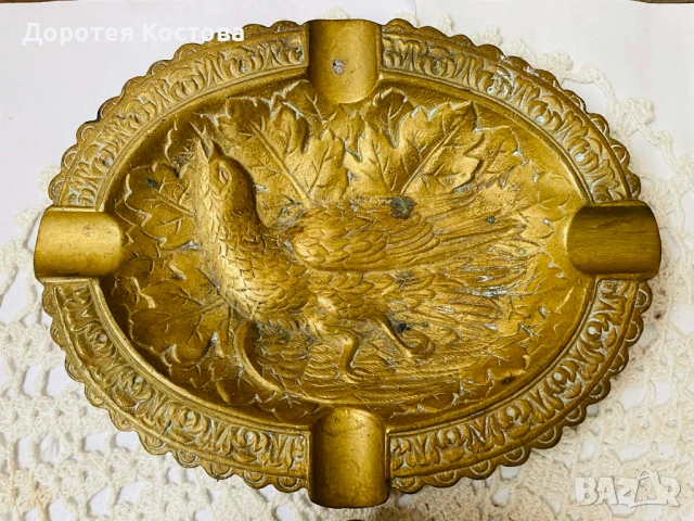Красив месингов пепелник от Англия с птица, снимка 2 - Антикварни и старинни предмети - 54695041
