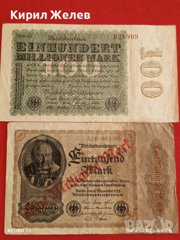 Две райхбанкноти 1 милион марки 1923г. / 1 000 марки 1922г. Германия редки за КОЛЕКЦИЯ 17943